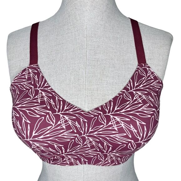 Knix Padded Evolution Bra sz 3 * Wireless No Wire Burgundy Leaf Pattern Print - Picture 1 of 7